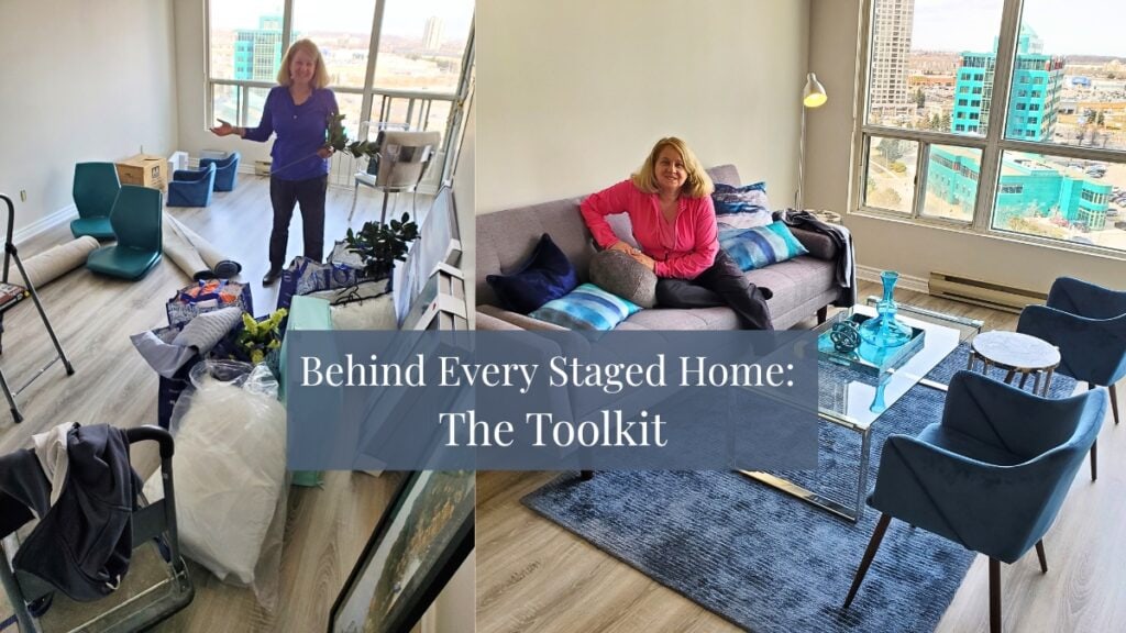 before and after home staging living room showing staging process and finished styled space