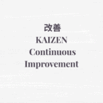 Minimal white textured graphic with the title Kaizen — Small Continuous Improvement.