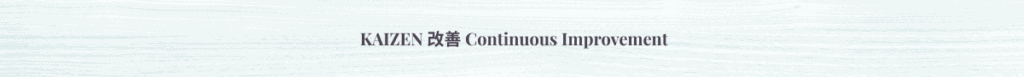 Minimal white textured banner with the title Kaizen — Small Continuous Improvement