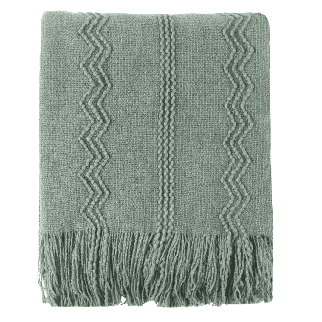 Sage green embroidered throw pillow with botanical pattern