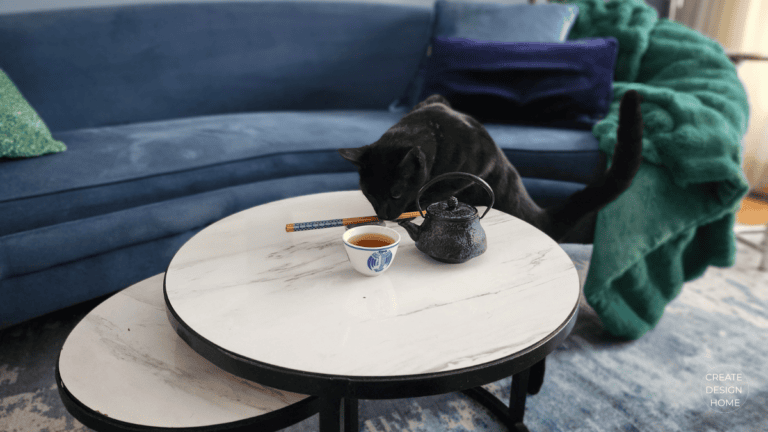 Cat beside a tea cup reflecting Ichigo Ichie, one moment one meeting, and the beauty of simple everyday experiences.