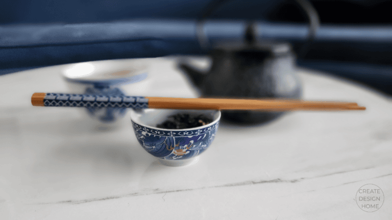 Minimal tea bowl and chopsticks styled to represent Ikigai, reason for being and thoughtful living.