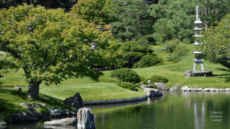 Peaceful garden landscape representing Kanso, warm simplicity through balance, openness, and nature.