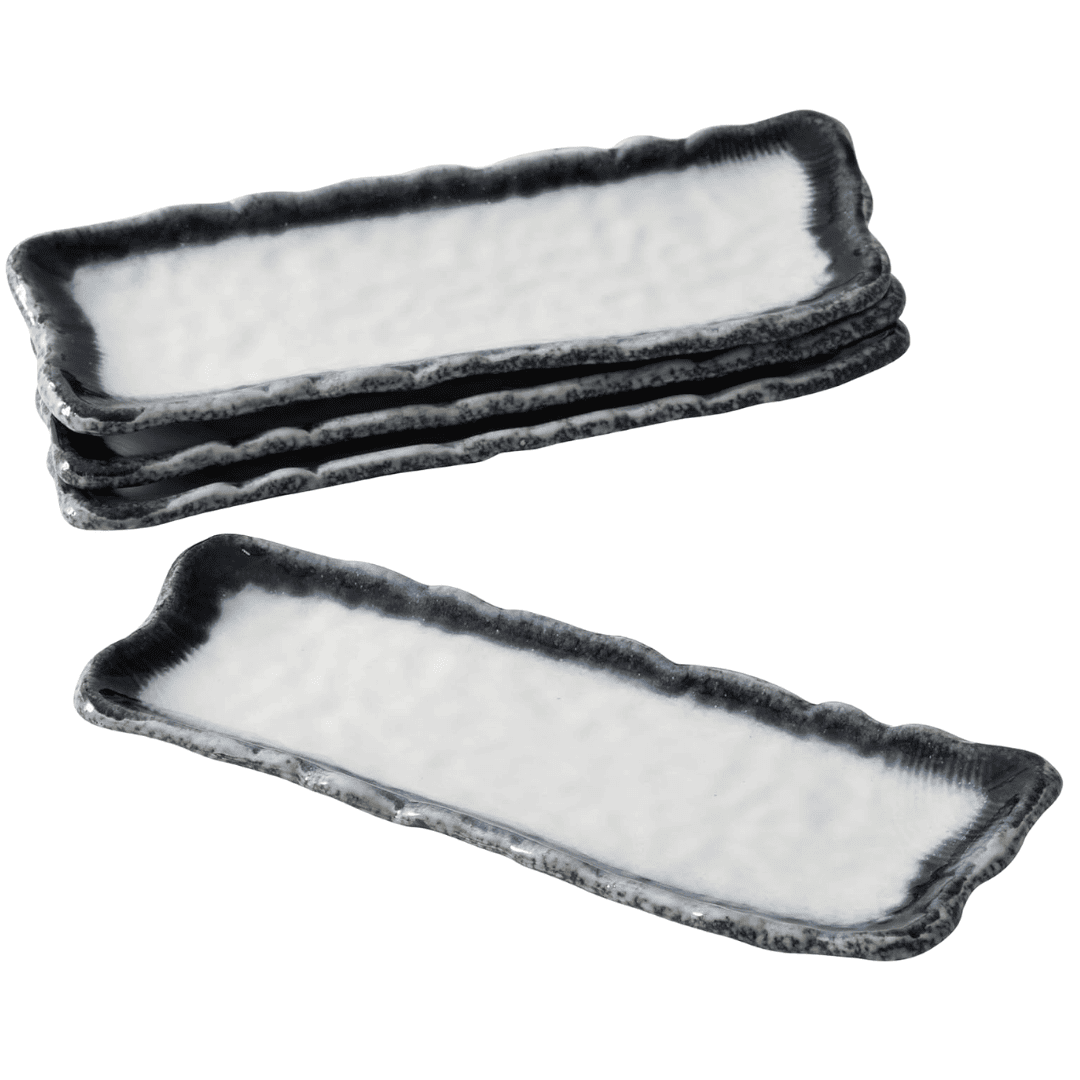 Japanese inspired living with rectangular stoneware sushi serving plates