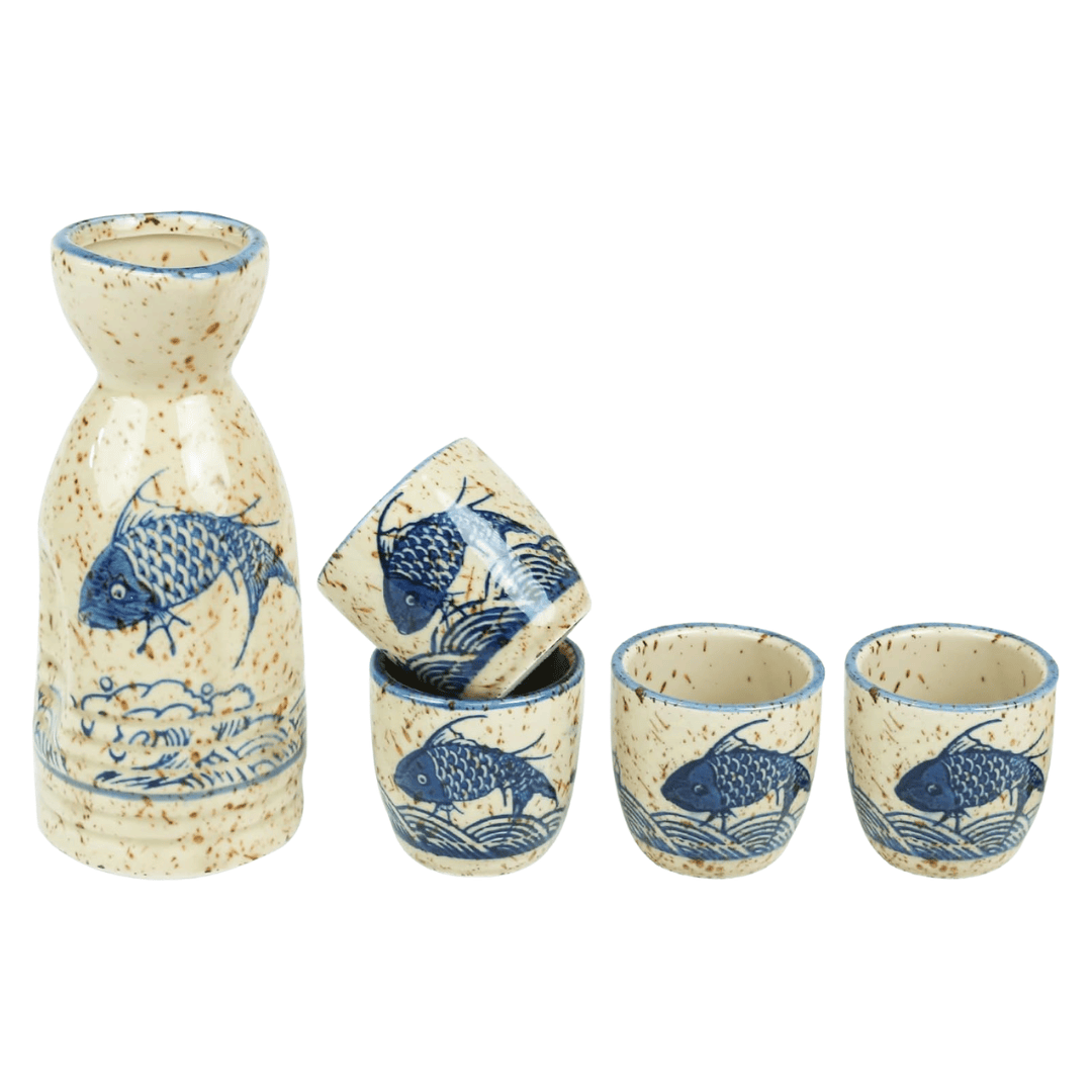 Ceramic sake set with matching carafe and cups