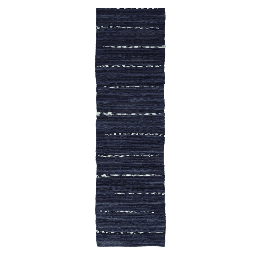 Blue woven table runner for casual dining and entertaining