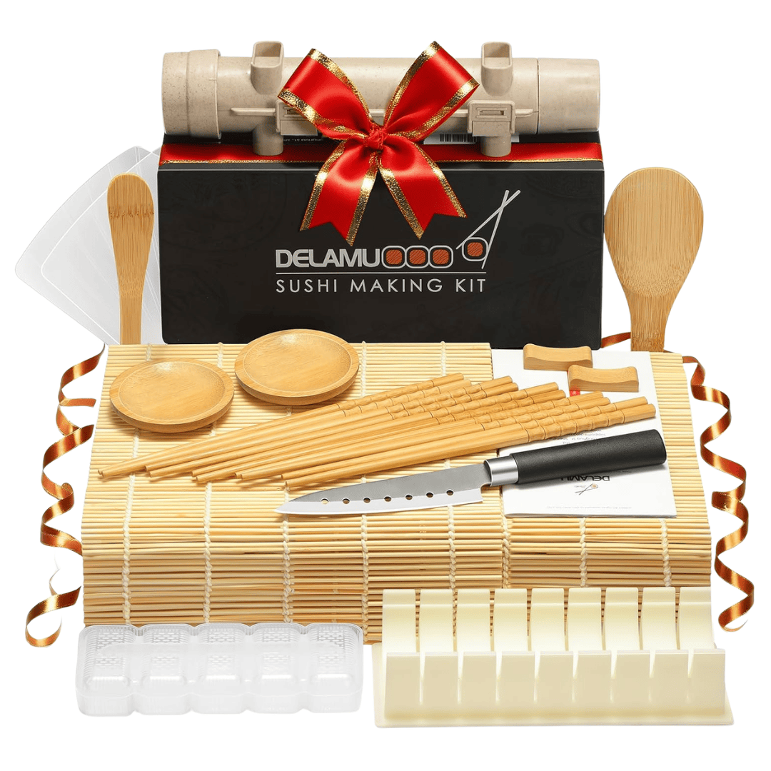 Complete sushi making kit with bamboo mats and tools