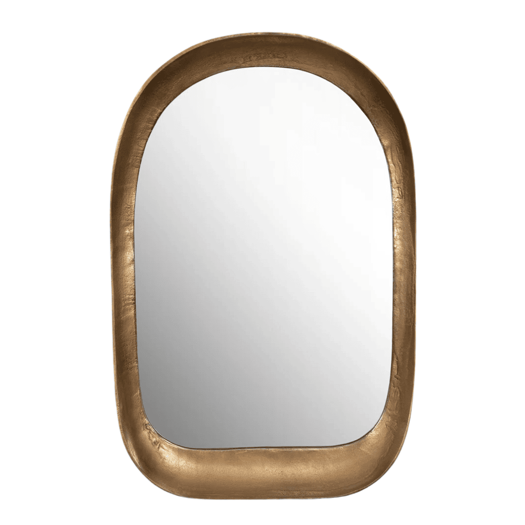 Handcrafted aluminum arch wall mirror in antique brass finish