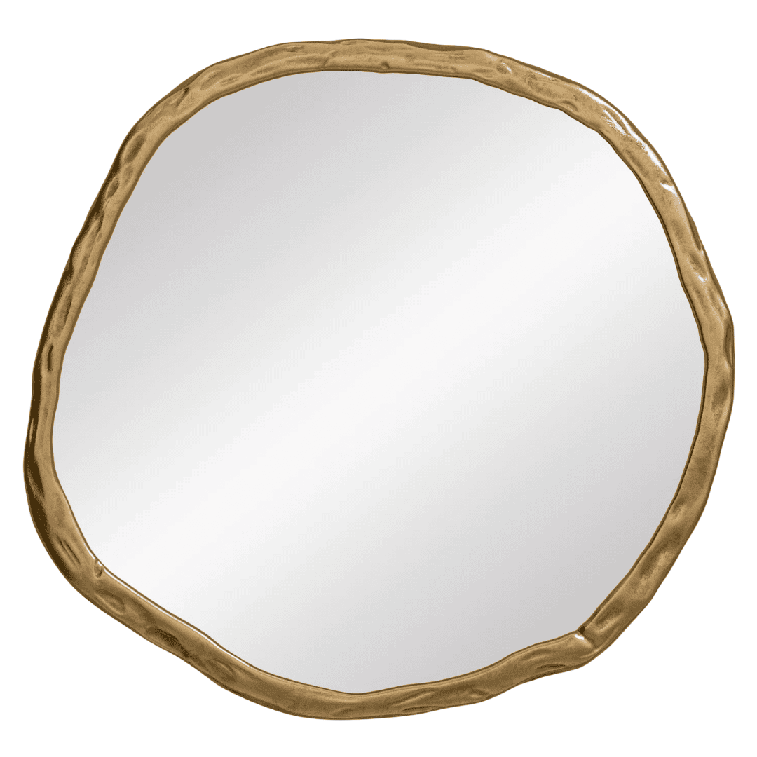 Organic hammered brass accent mirror with irregular handcrafted silhouette