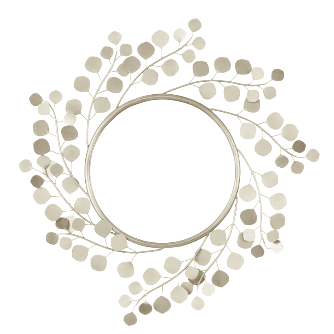 Decorative wrought iron wall mirror inspired by delicate lunaria seed pods