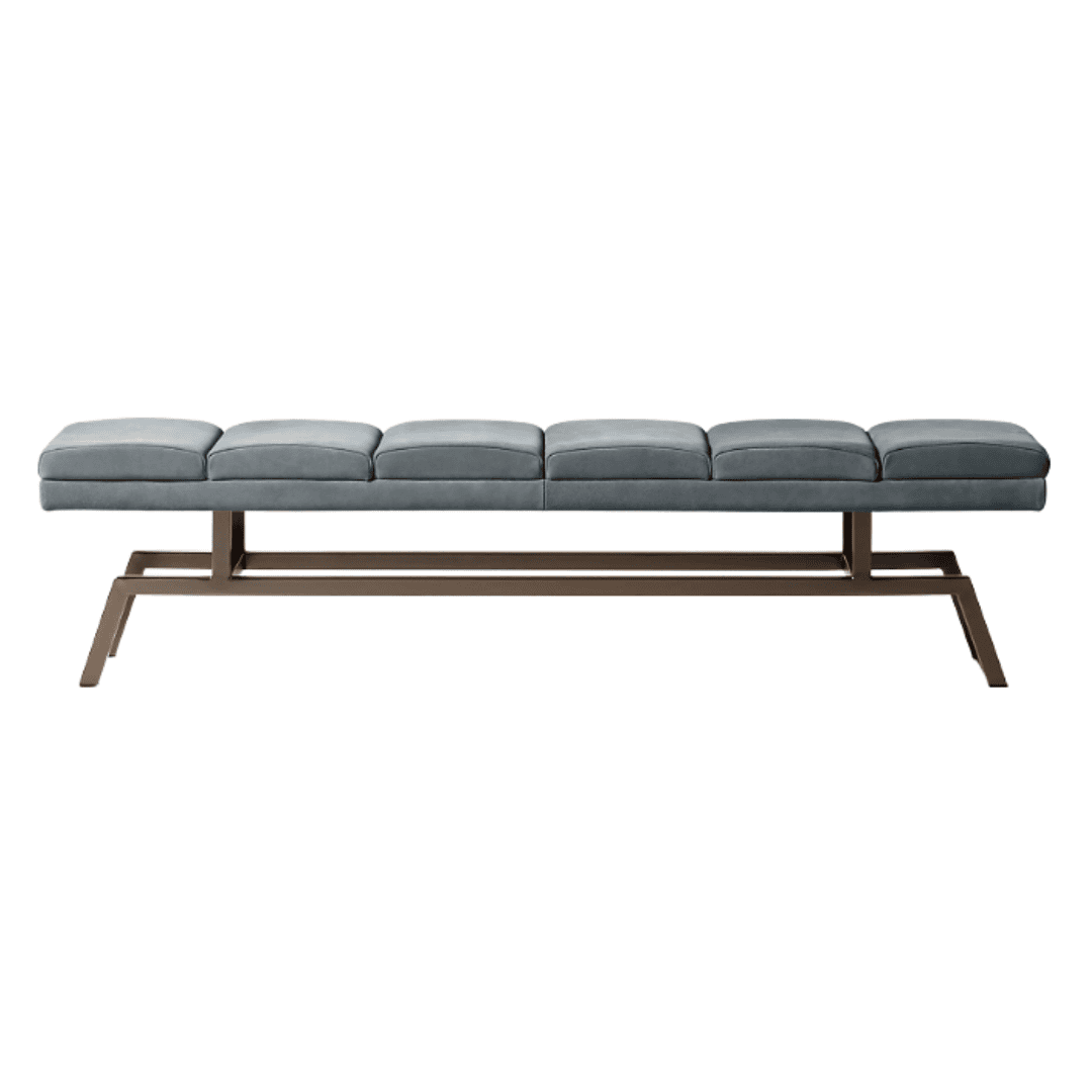 CB2 Stafford suede bench with low modern wood frame