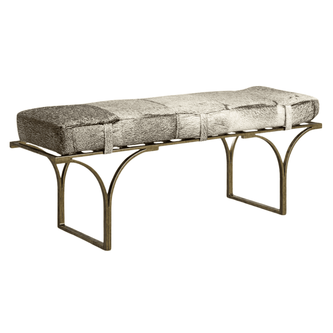 Joss & Main Magnolia leather bench with sculptural curved metal legs