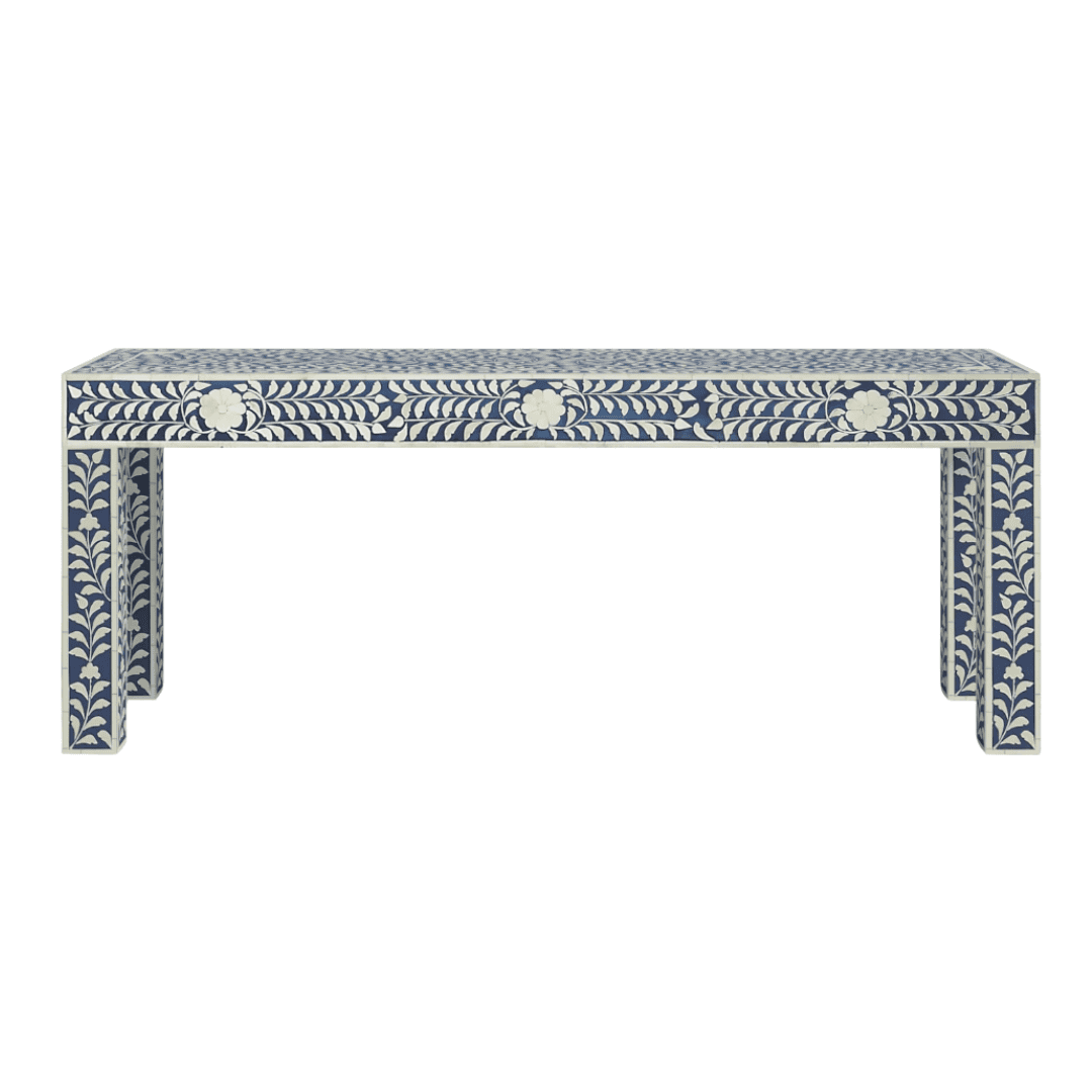 Birch Lane Tahoe blue and white bone inlay statement bench