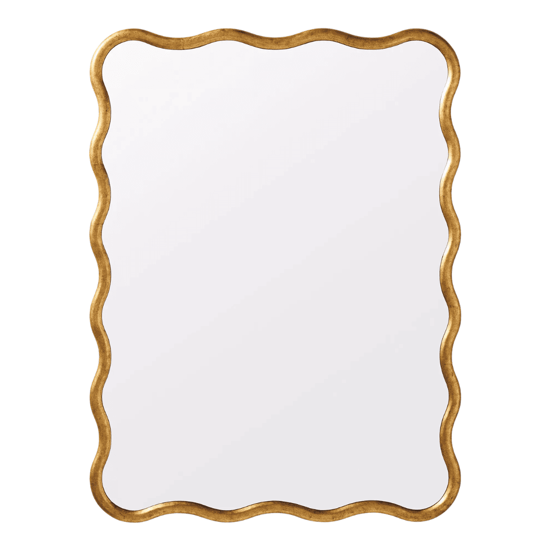 Decorative wave-edged wall mirror with sculptural wood frame