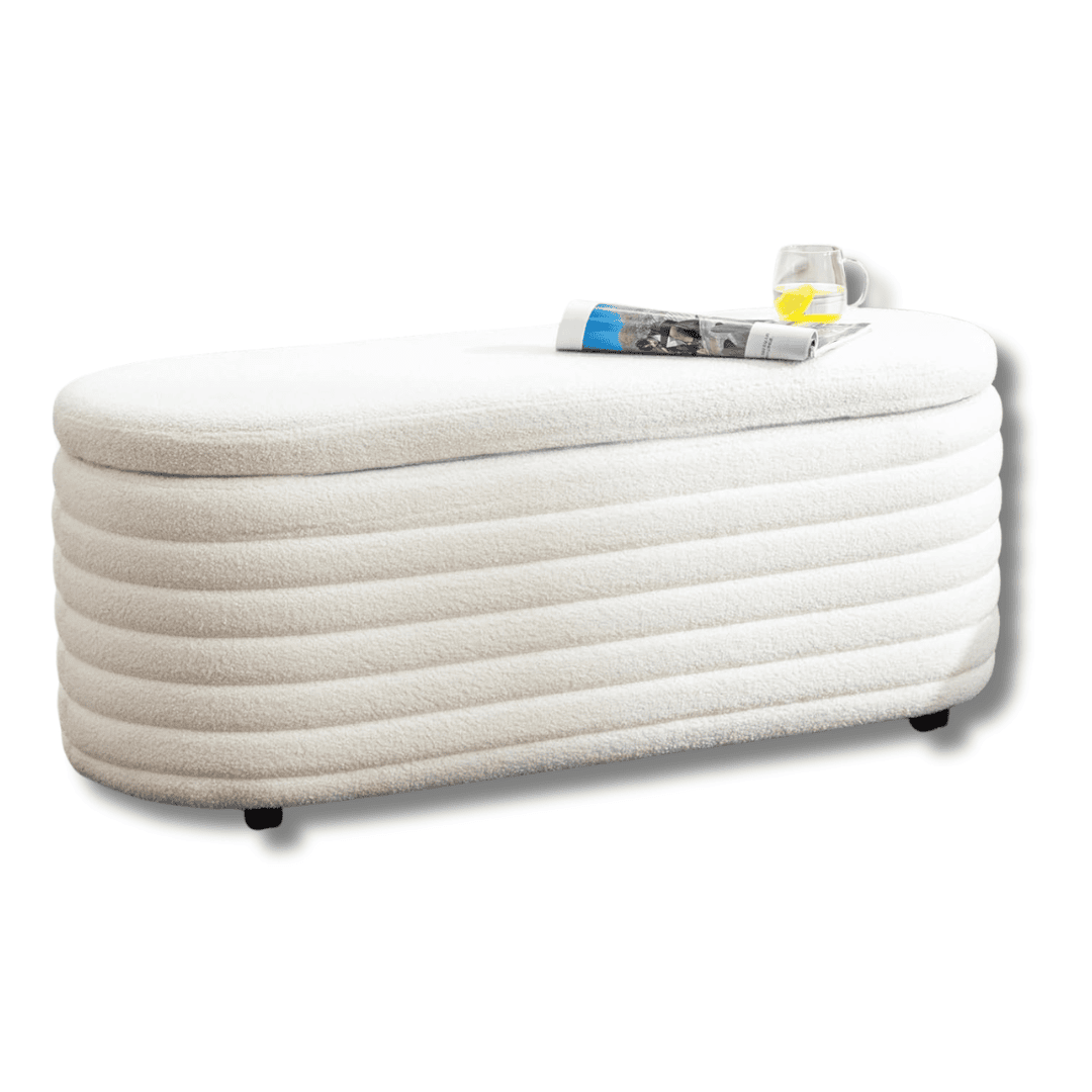 DM Furniture upholstered storage ottoman bench with ribbed modern design