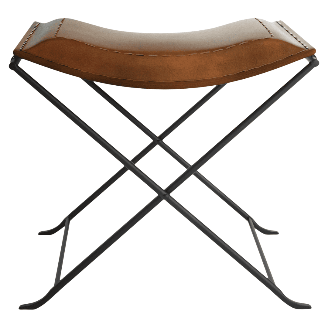 Joss & Main Sanford leather accent stool with black iron base