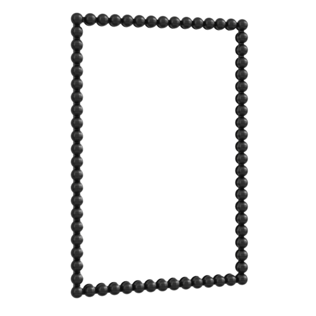Rectangular black metal wall mirror with decorative beaded frame