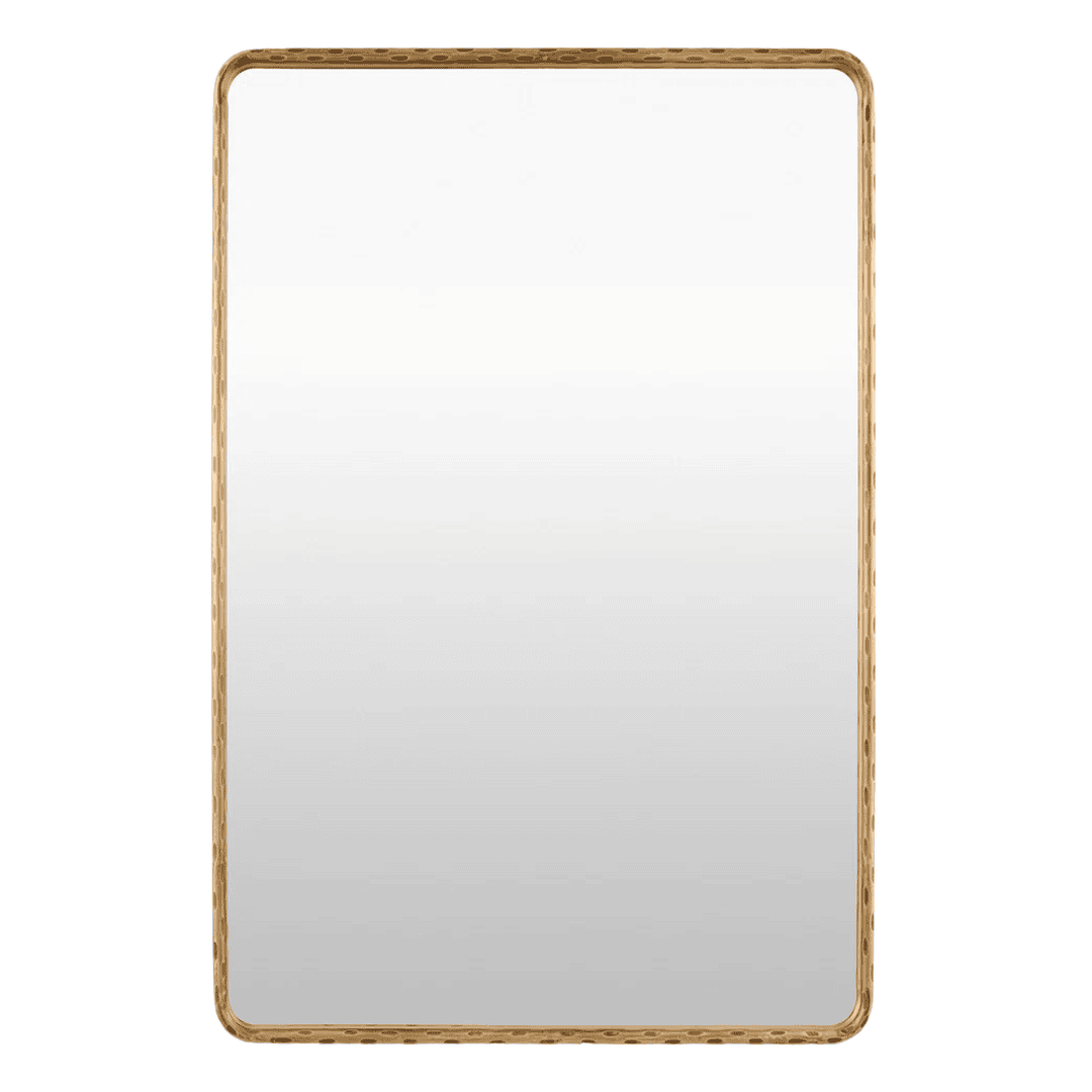 Rectangular brass wall mirror with slim textured metal frame