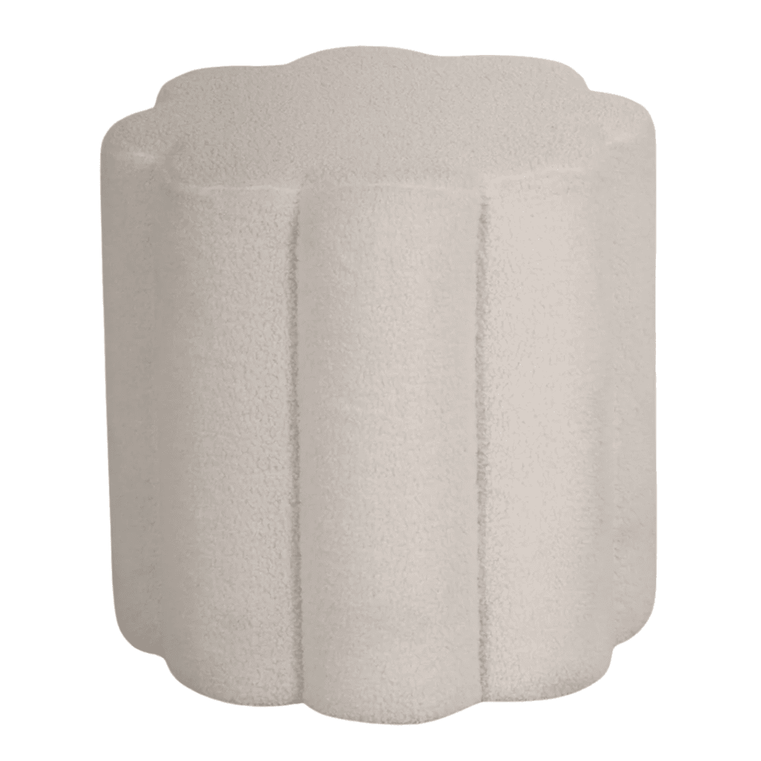 Joss & Main Capoeira round upholstered ottoman with scalloped silhouette