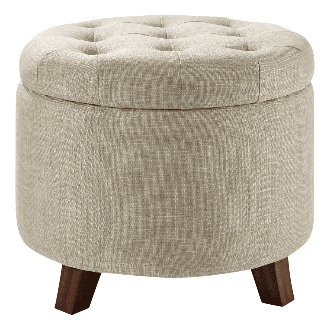 Amazon Basics round upholstered storage ottoman with hidden compartment