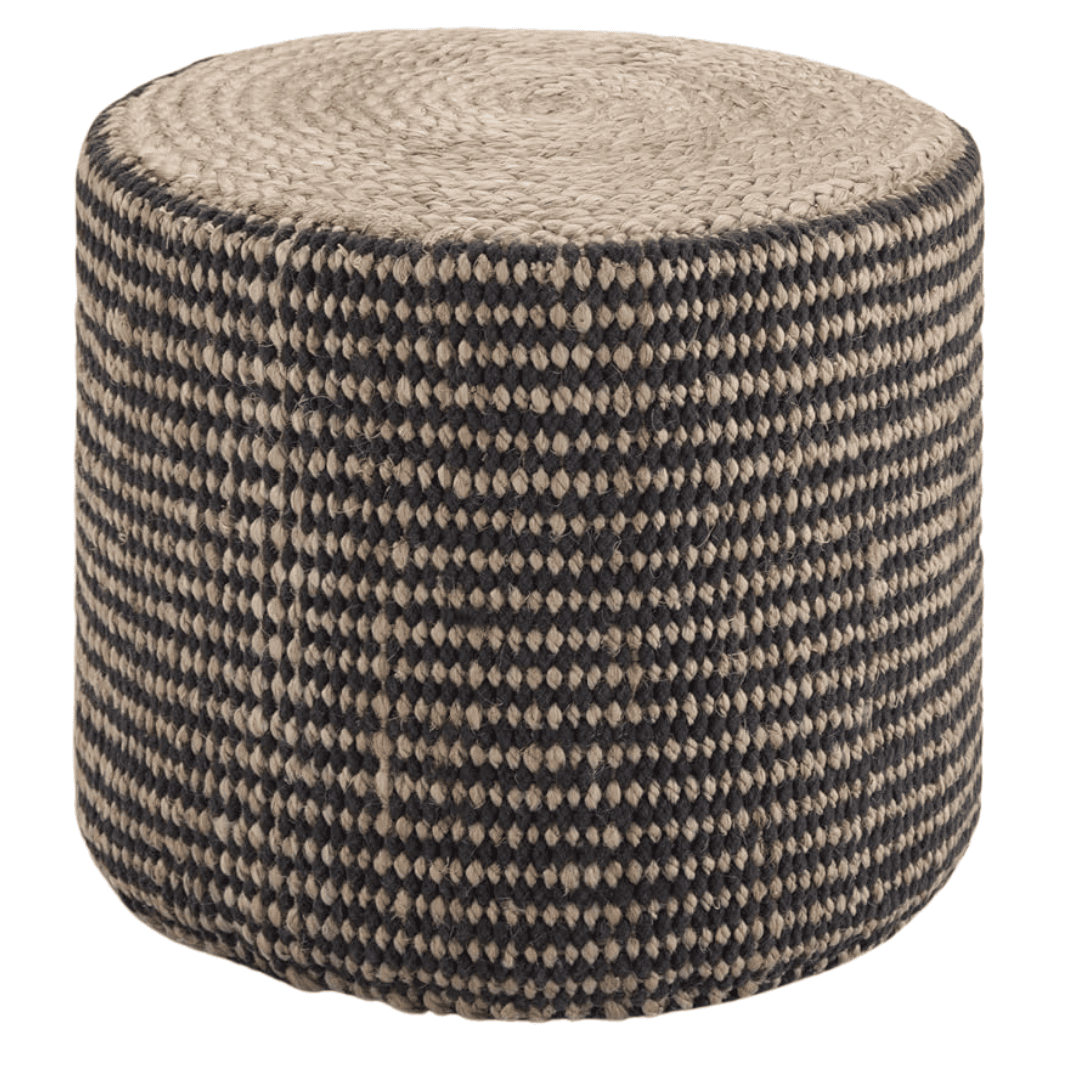 Simpli Home Larissa round handwoven pouf with natural fiber texture