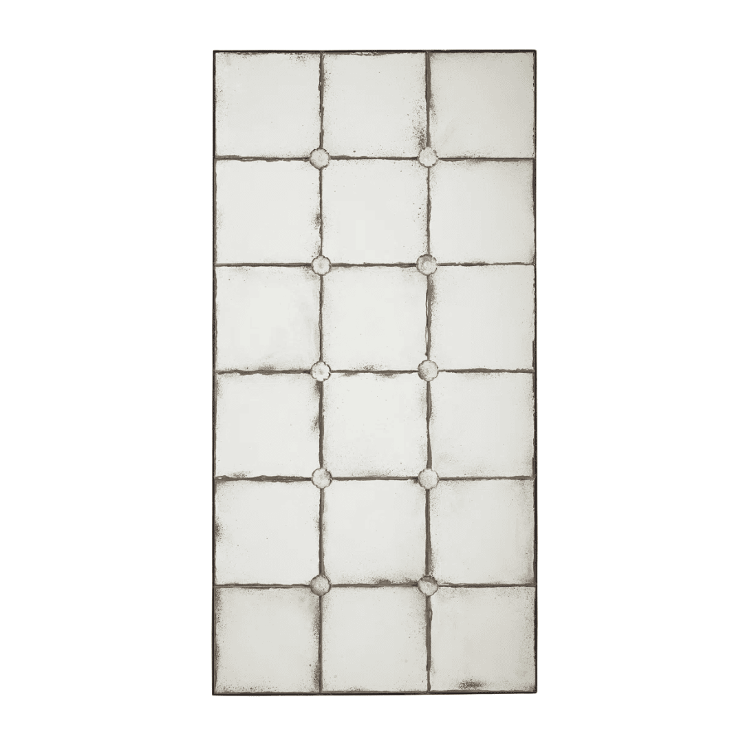 Tall industrial iron wall mirror with distressed windowpane design