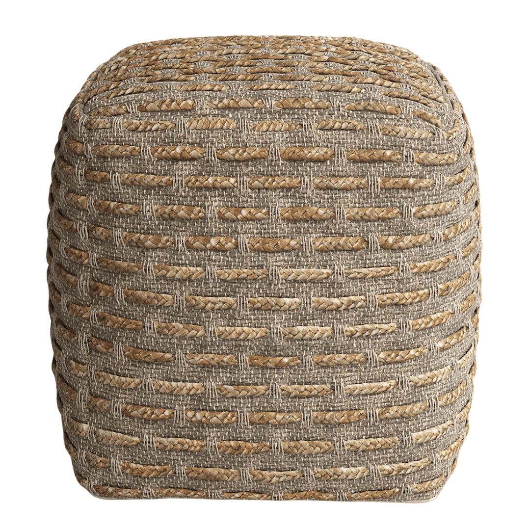 Birch Lane Rue woven upholstered pouf with textured geometric pattern