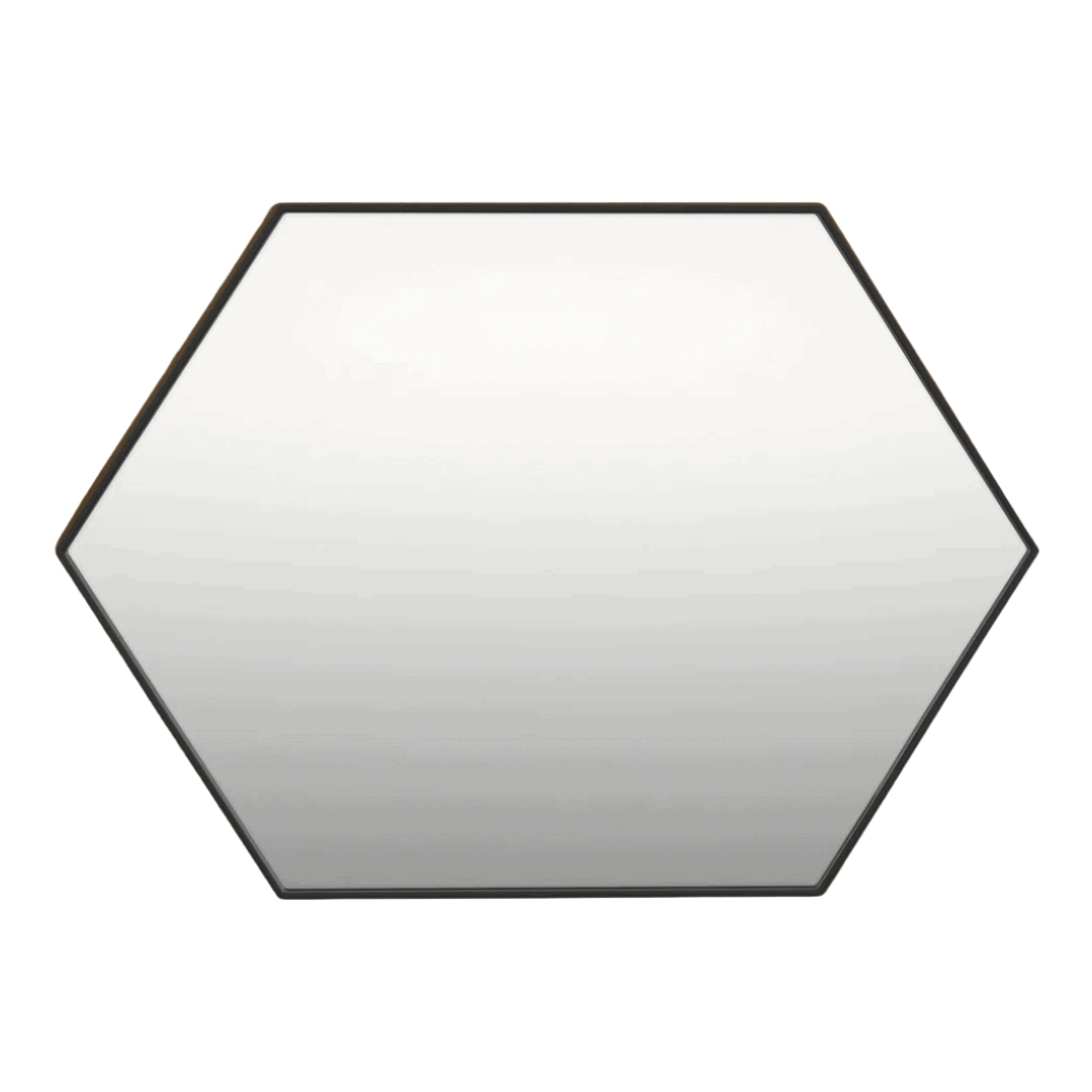 Modern hexagonal wall mirror with slim black metal frame
