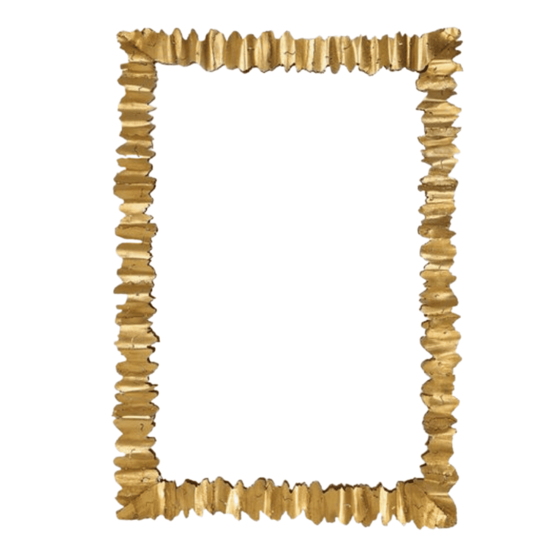 Rectangular antique gold wall mirror with sculptural handcrafted frame
