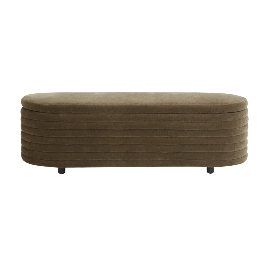 AllModern Delray upholstered storage bench in warm brown
