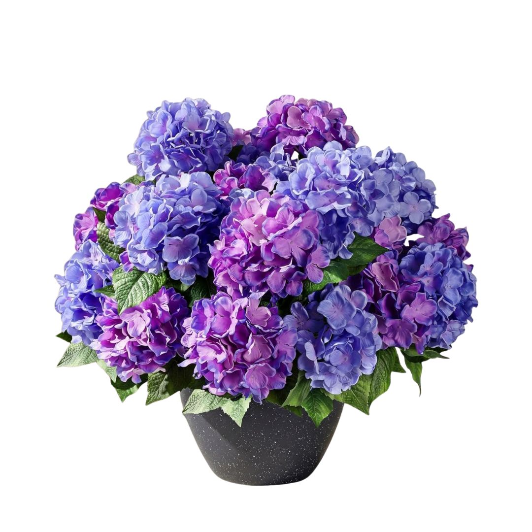 Artificial purple hydrangeas for styling an English country garden tea party.