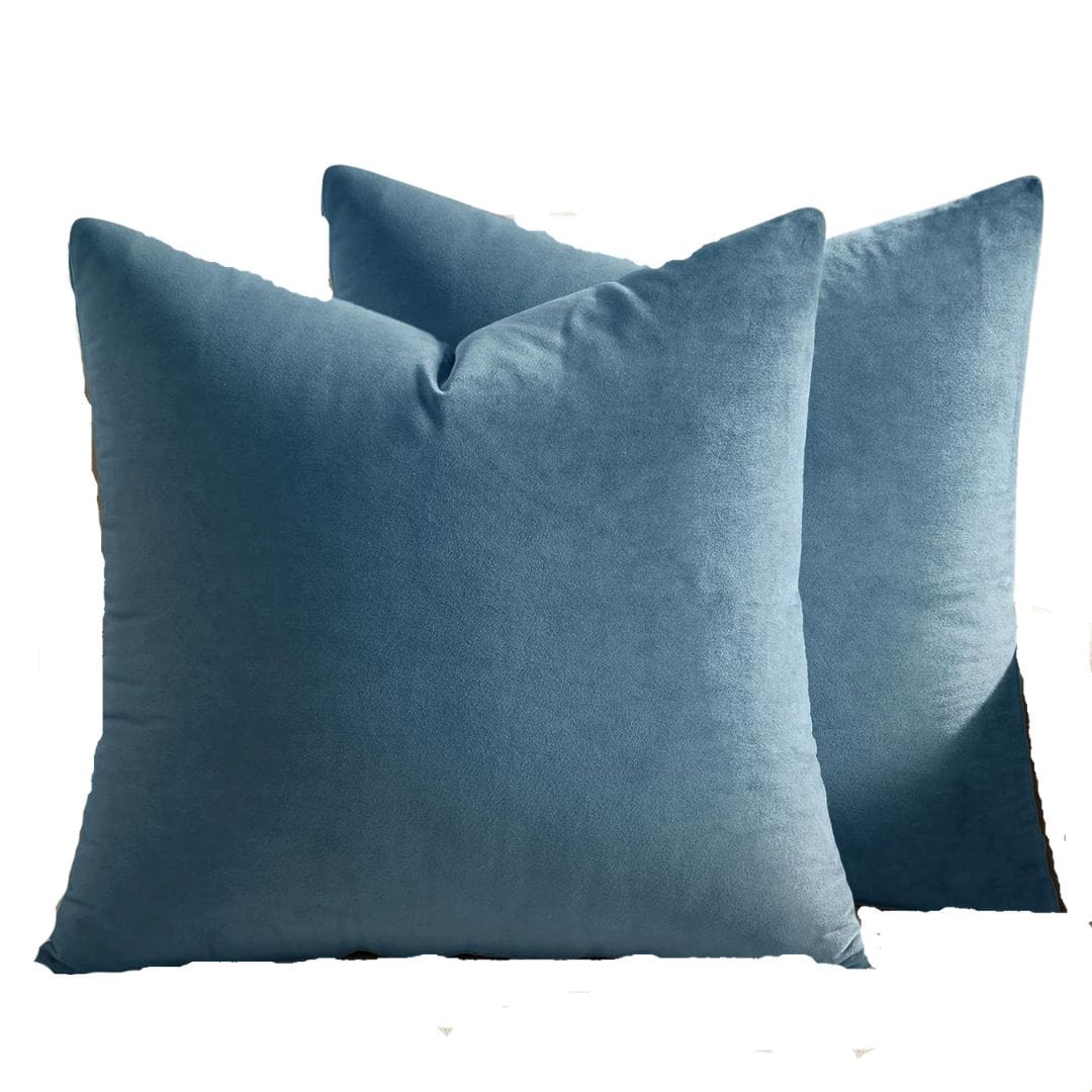 Solid blue velvet cushion covers