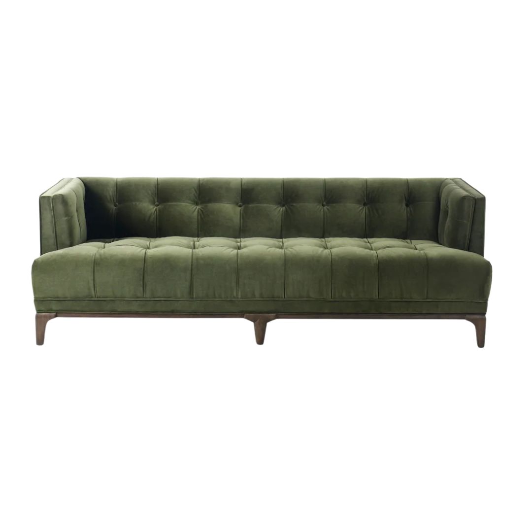 Four Hands Dylan sofa in deep olive green velvet