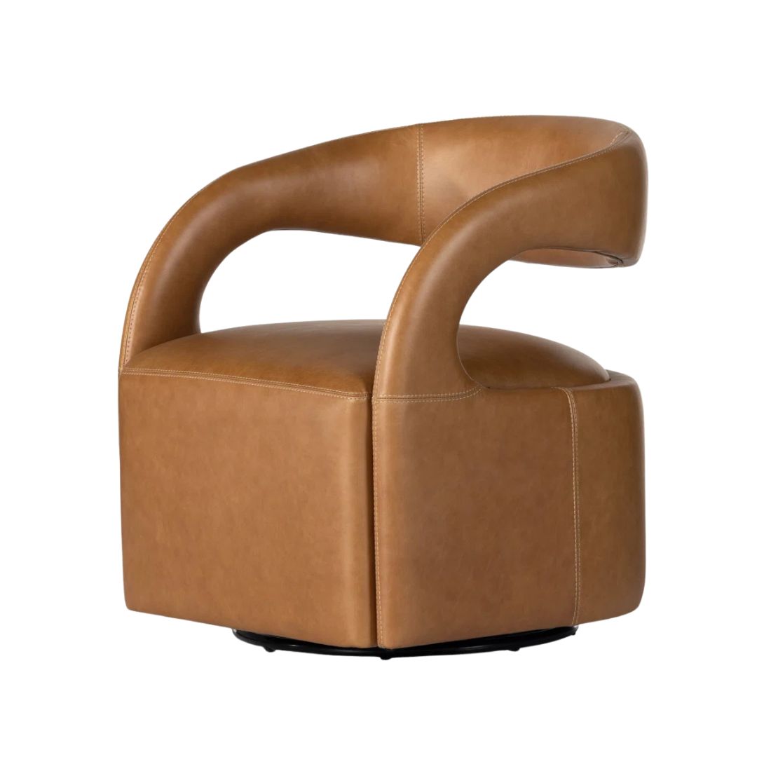 Four Hands Hawkins swivel chair in caramel brown leather