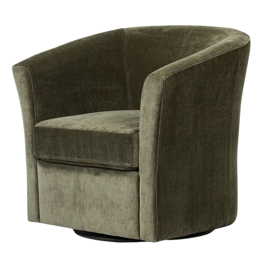 Four Hands Jett swivel chair in olive green upholstery