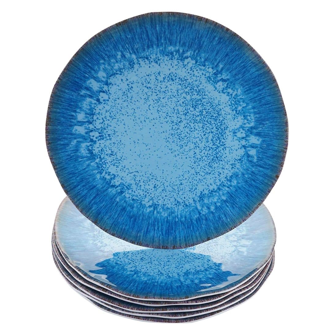 Light blue melamine dinner plates with textured finish