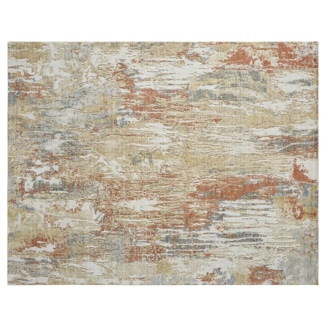 Madison Couture Bergeman abstract wool rug in rust tan and grey