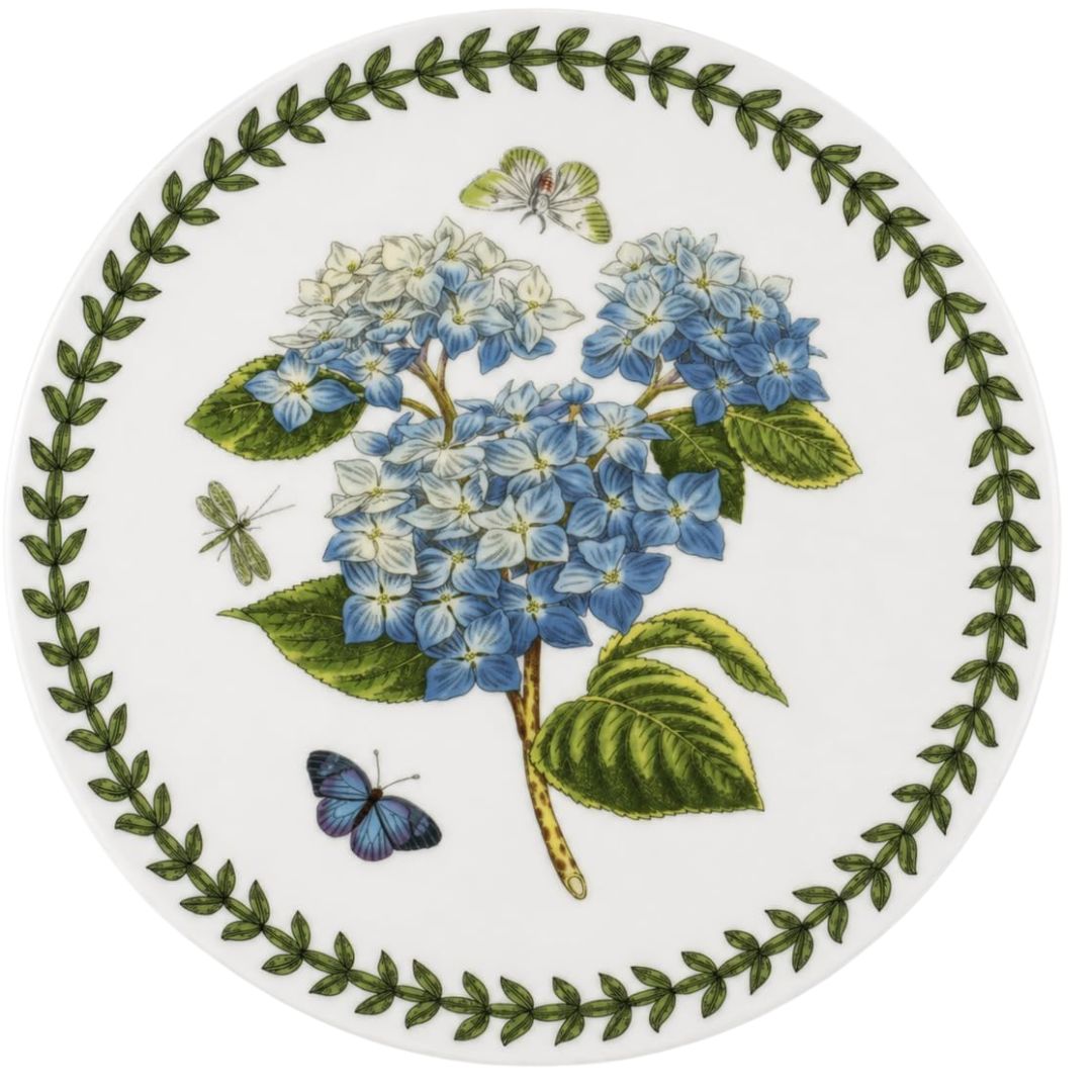 Portmeirion Botanic Garden trivet featuring blue hydrangeas