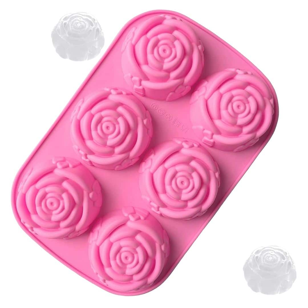 Rose-shaped silicone ice cube mold for decorative summer drinks.