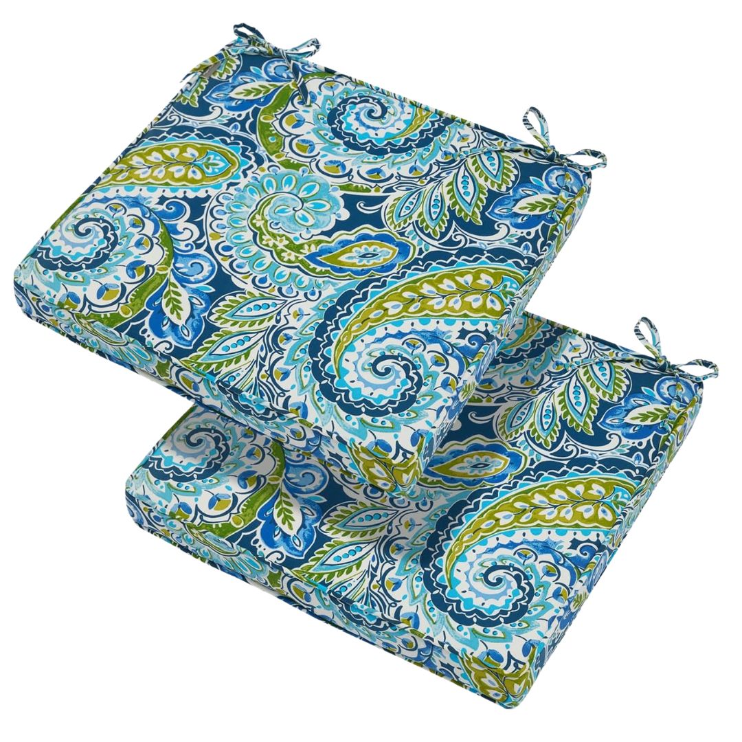 Blue paisley outdoor chair cushions for patio furniture