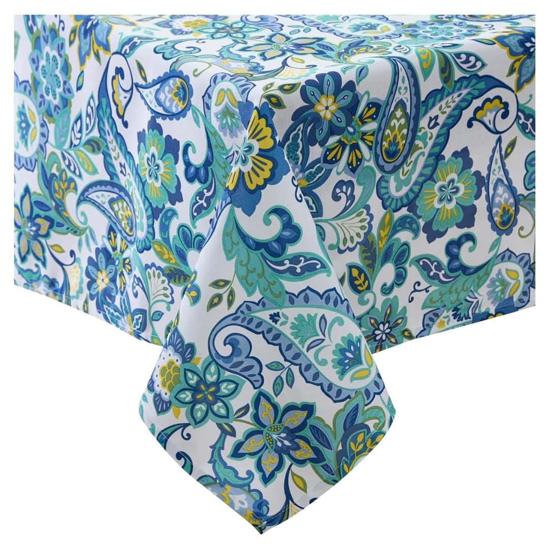 Blue paisley outdoor tablecloth for patio entertaining