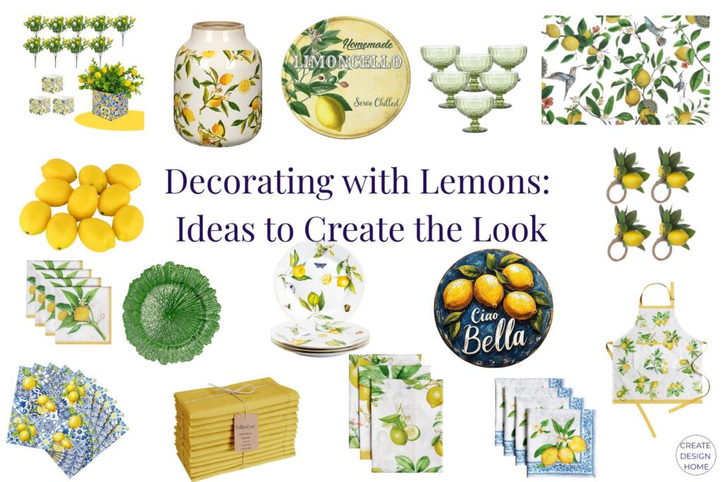 Decorating with lemons ideas including citrus tableware, linens, glassware and summer decor