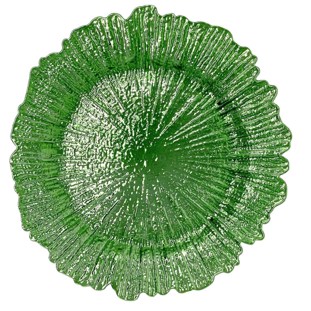 Green glass charger plate for lemon and Mediterranean table settings