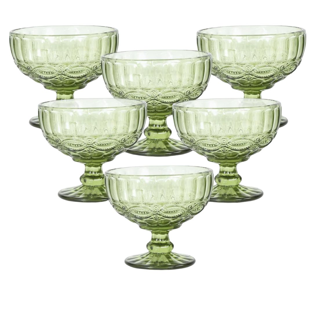 Vintage-inspired green glass dessert bowls for summer entertaining
