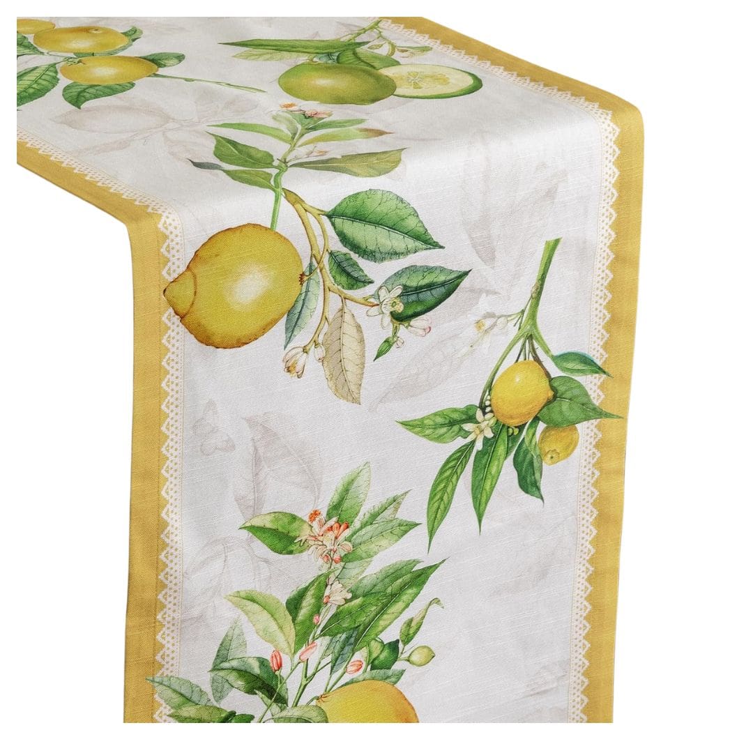 Lemon botanical table runner for Mediterranean inspired summer dining