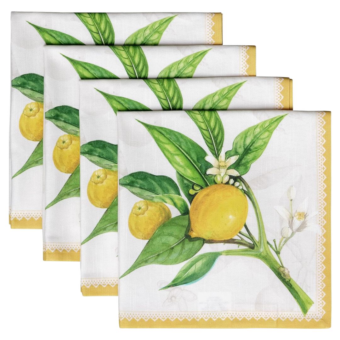 Lemon print cloth napkins for Amalfi Coast inspired summer table setting