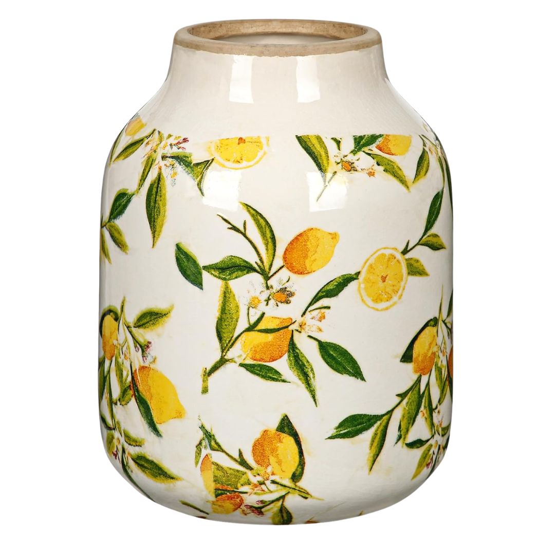 Decorative ceramic vase with lemon botanical design