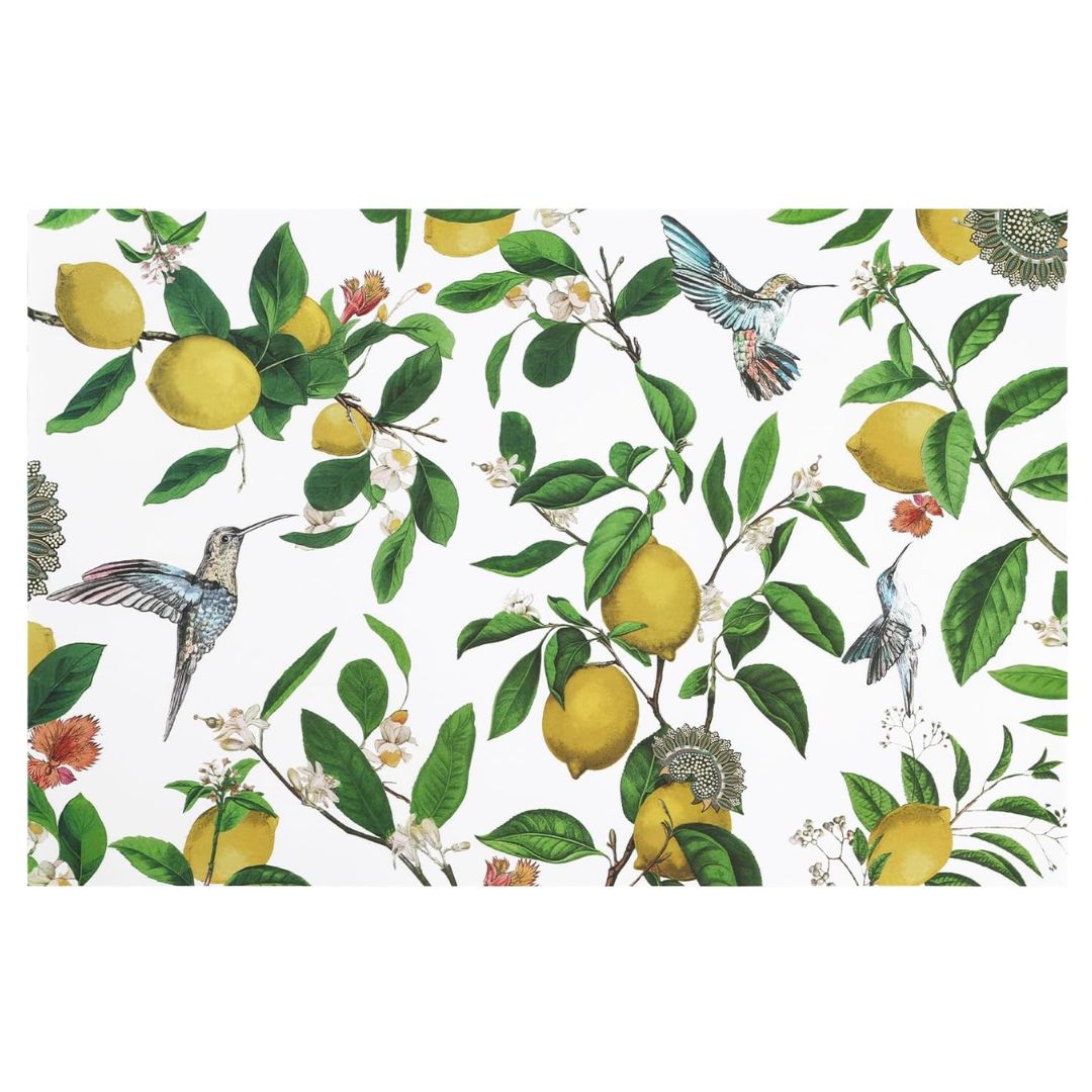 Lemon placemats with birds and botanical illustration