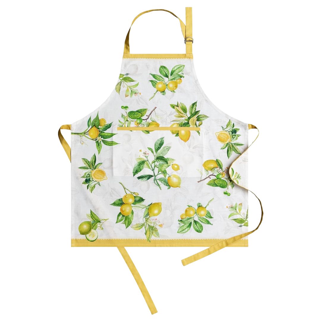 Lemon print apron for cooking and summer entertaining