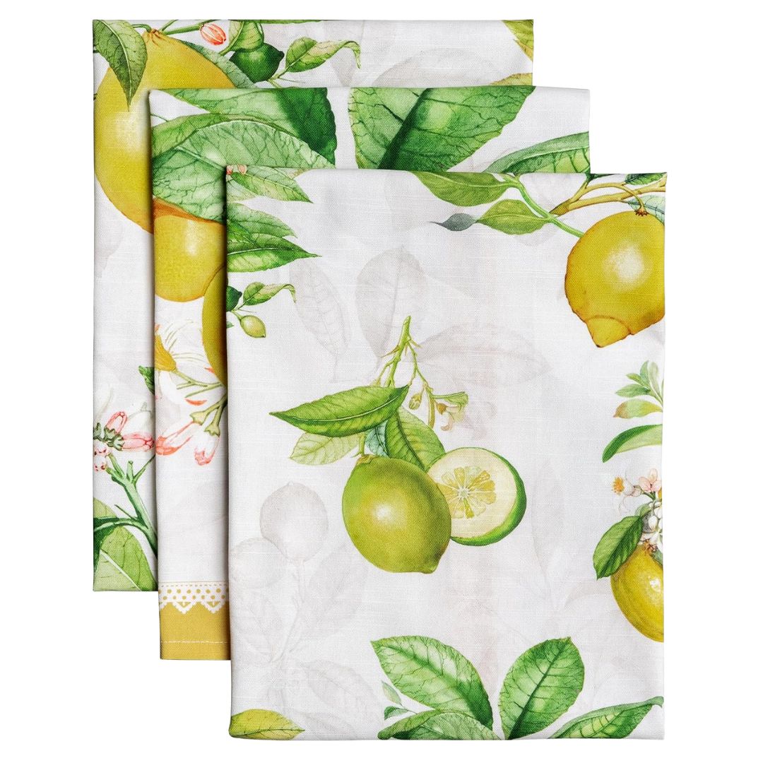 Set of lemon print tea towels for Mediterranean kitchen decor